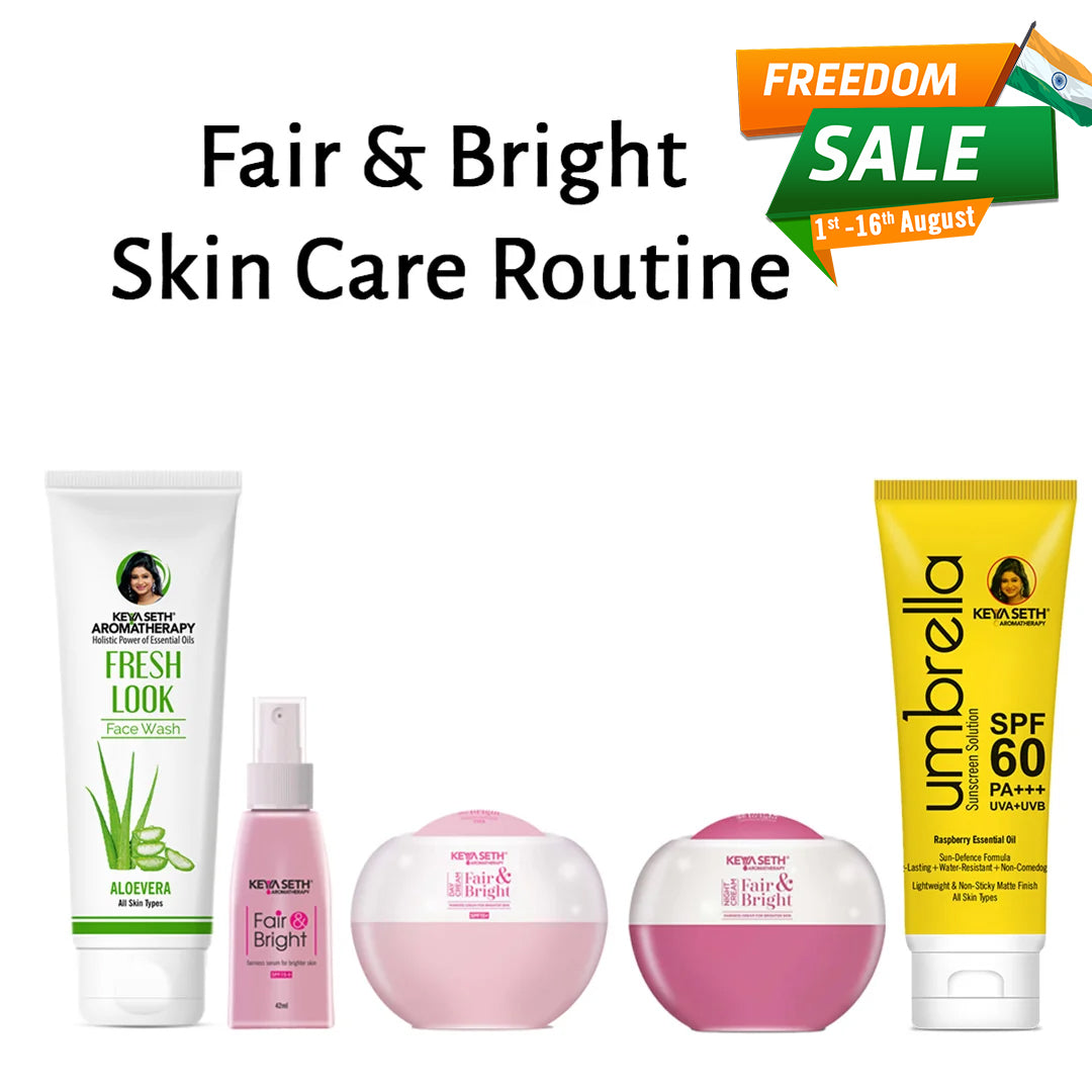 Fair & Bright Skincare Routine – Hydrating Facewash, Brightening Serum, Day/Night Cream & SPF 60 for Radiance & Spot Control - Keya Seth Aromatherapy