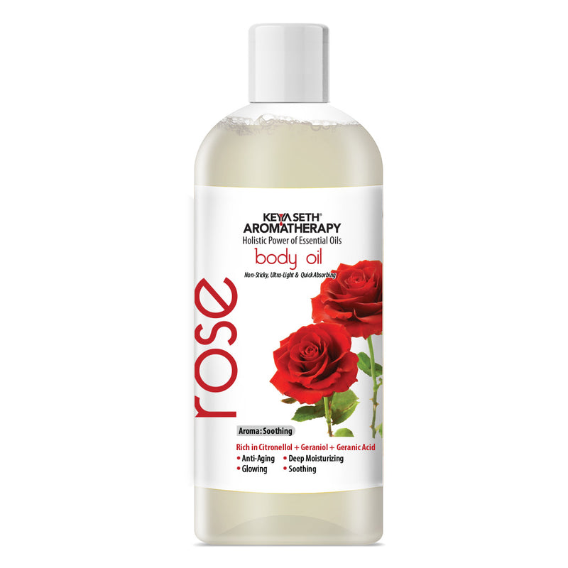 Rose Body Oil - Deep Moisturising, Anti-Ageing, Soothing For Glowing Skin; Non-Sticky, Quick-Absorbing - Keya Seth Aromatherapy