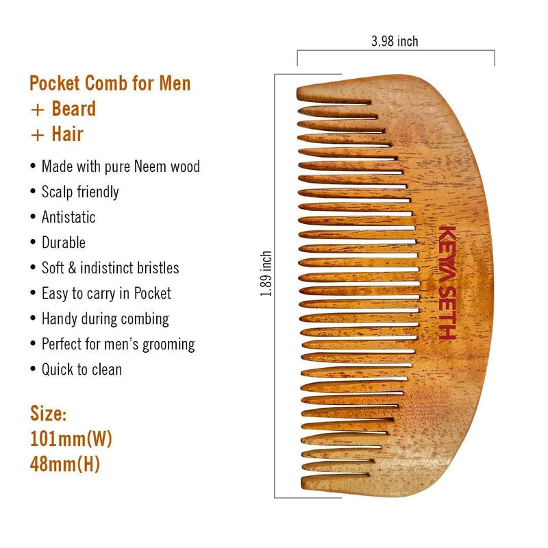 Pocket Neem Wood Comb for Men, Hair & Beard, Hair Growth & Detangling - Keya Seth Aromatherapy