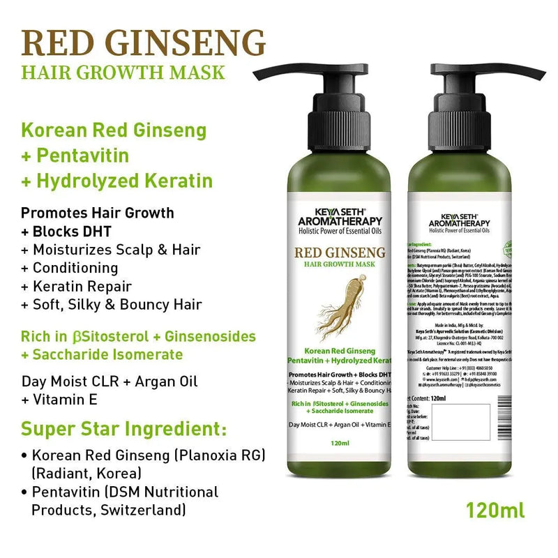 Korean Red Ginseng Hair Growth Mask – Blocks DHT with Day Moist CLR, Argan Oil & Vitamin E for Deep Moisturizing & Conditioning, Keratin Repair - Keya Seth Aromatherapy