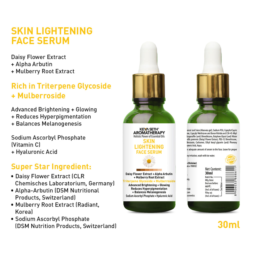 Skin Lightening Face Serum, Daisy Flower + Alpha Arbutin + Mulberry Root, Brightening & Glowing, Hyperpigmentation, Melanogenesis, with Hyaluronic Acid
