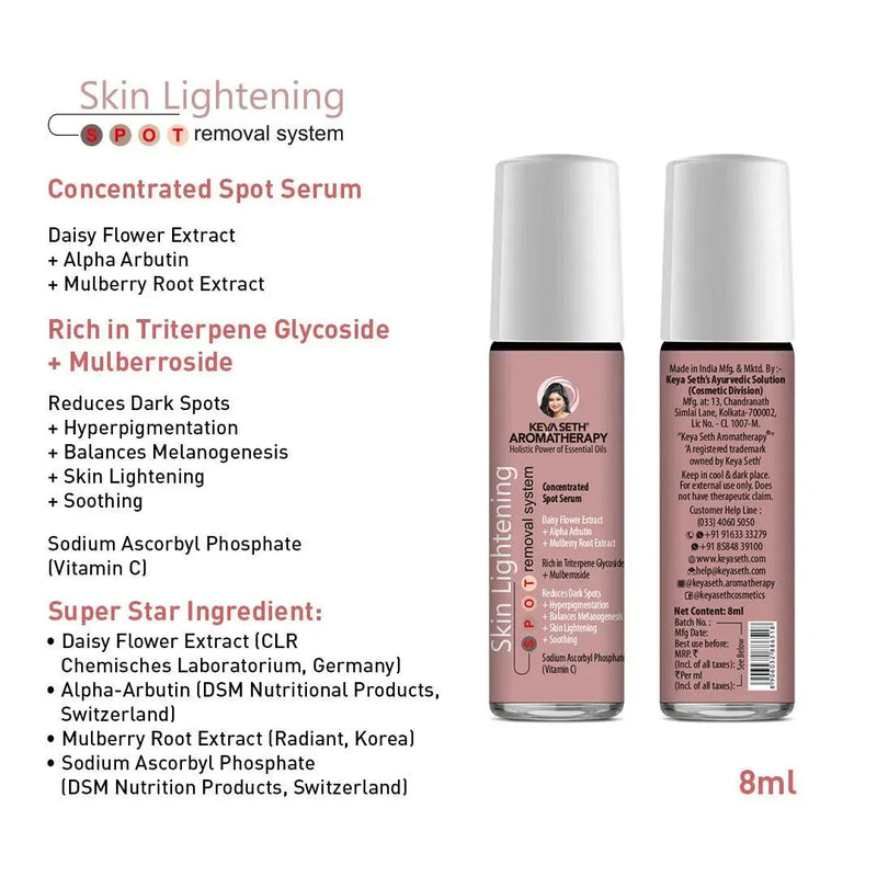 Skin Lightening Spot Serum, Daisy Flower + Alpha Arbutin + Mulberry Root, Dark Spots & Brightening, Hyperpigmentation, with Sodium Ascorbyl Phosphate - Keya Seth Aromatherapy