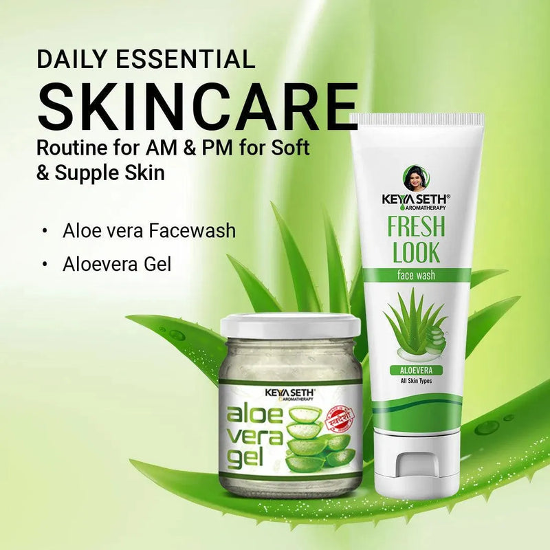 Aloe Vera Essential Skin Care Routine Kit for All Skin Types for Men & Women I Facewash + Gel Moisturizer, Soothes & Repairs Skin I Pure Aloe Vera Gel. - Keya Seth Aromatherapy