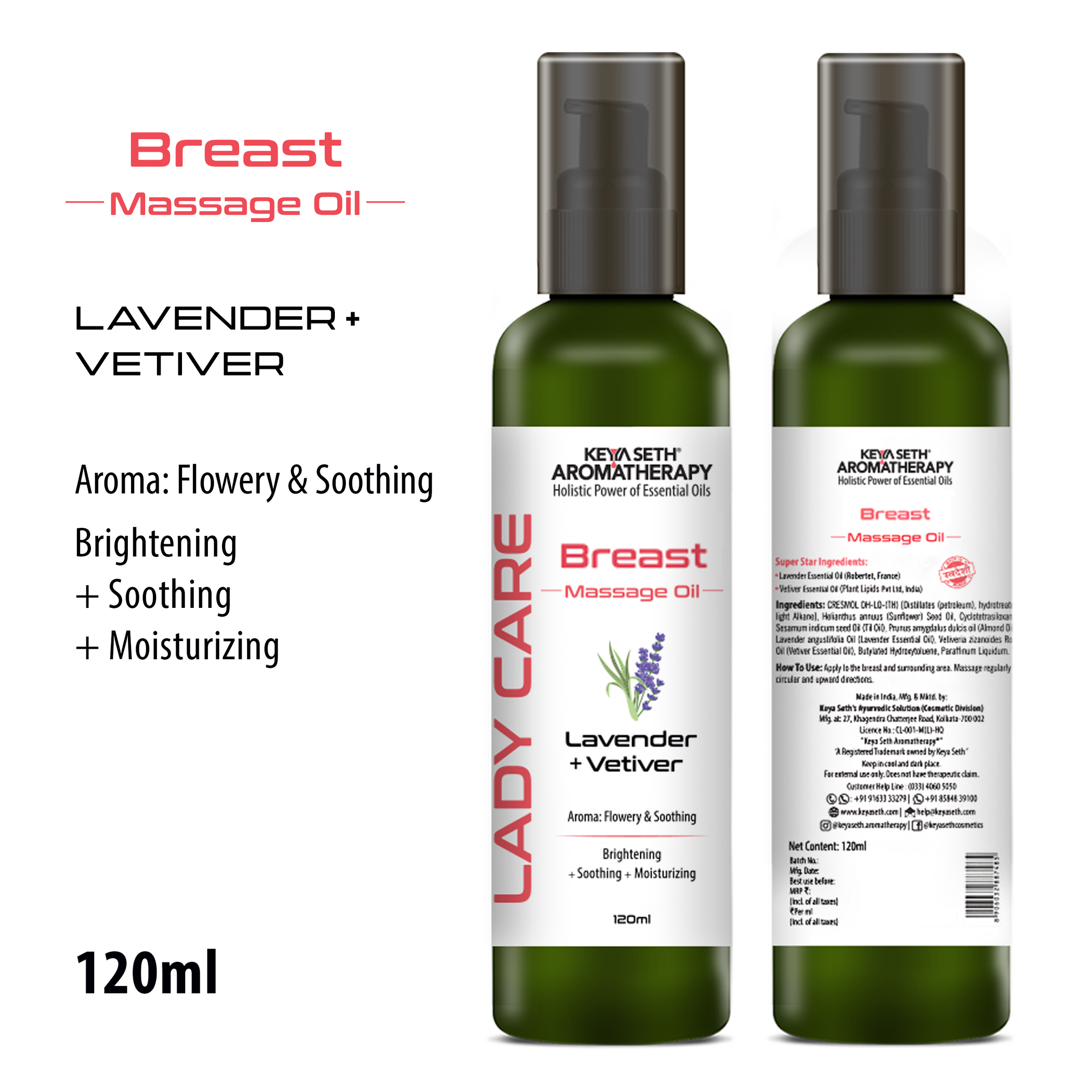 Lady Care Breast Massage Oil – Soothing, Moisturizing, Brightening, Lavender & Vetiver - Keya Seth Aromatherapy