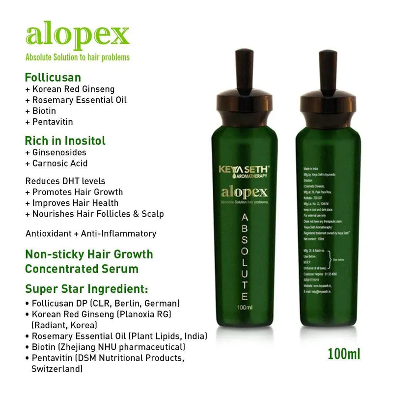 Alopex Absolute & Penta Active Shampoo for Acute Hair Fall & New Hair Growth Treatment Kit  Enriched with Korean Red Ginseng - Keya Seth Aromatherapy