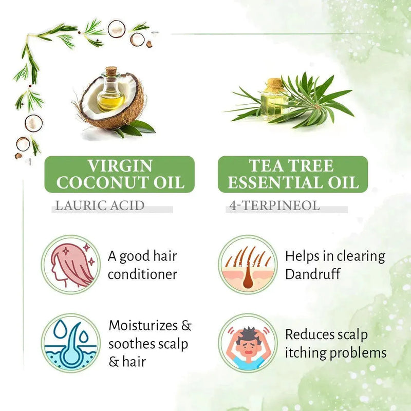 Rosemary Tea Tree Coconut Hair Growth Serum, Biotin Caffeine Vitamin E B5, Blocks DHT, Hair fall Control, Dandruff Soothing, Essential Oil - Keya Seth Aromatherapy