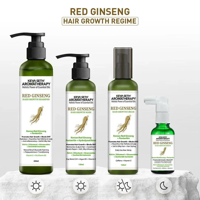 Korean Red Ginseng Hair Growth Combo Kit – Shampoo & Serum, Blocks DHT, Hydrates & Nourishes Hair & Scalp, Pentavitin, Caffeine, Vitamin B5, Promotes Hair Growth & Scalp Health - Keya Seth Aromatherapy