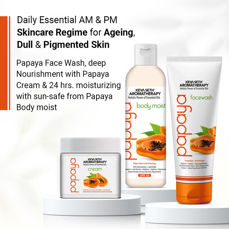 Papaya Skin Care Essential Kit, Brightening & Glowing Skin, Papaya Face Wash + Papaya Cream + Papaya Body Moisturizer, Enriched with Papaya Extract