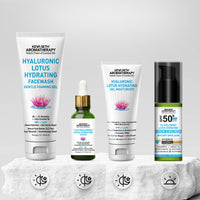Daily Skincare Routine for Dry & Combination Skin – Hyaluronic Lotus Face Wash, 1.5% Hydrating Serum, Gel Moisturizer with 2% Pentavitin & SPF 50 PA+++ Sunscreen for Intense Hydration and Skin Barrier Repair - Keya Seth Aromatherapy