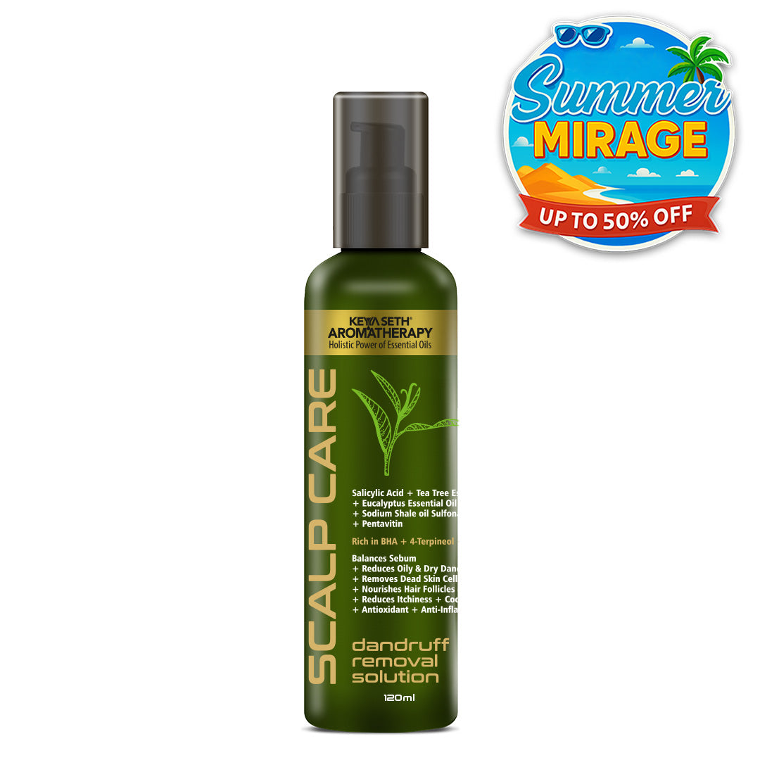 Scalp care Dandruff Removal Solution with Salicylic Acid, Tea Tree & Eucalyptus Oil,Reduces Dandruff & Flakes, Soothes Itchy scalp & Nourishes Hair - Keya Seth Aromatherapy