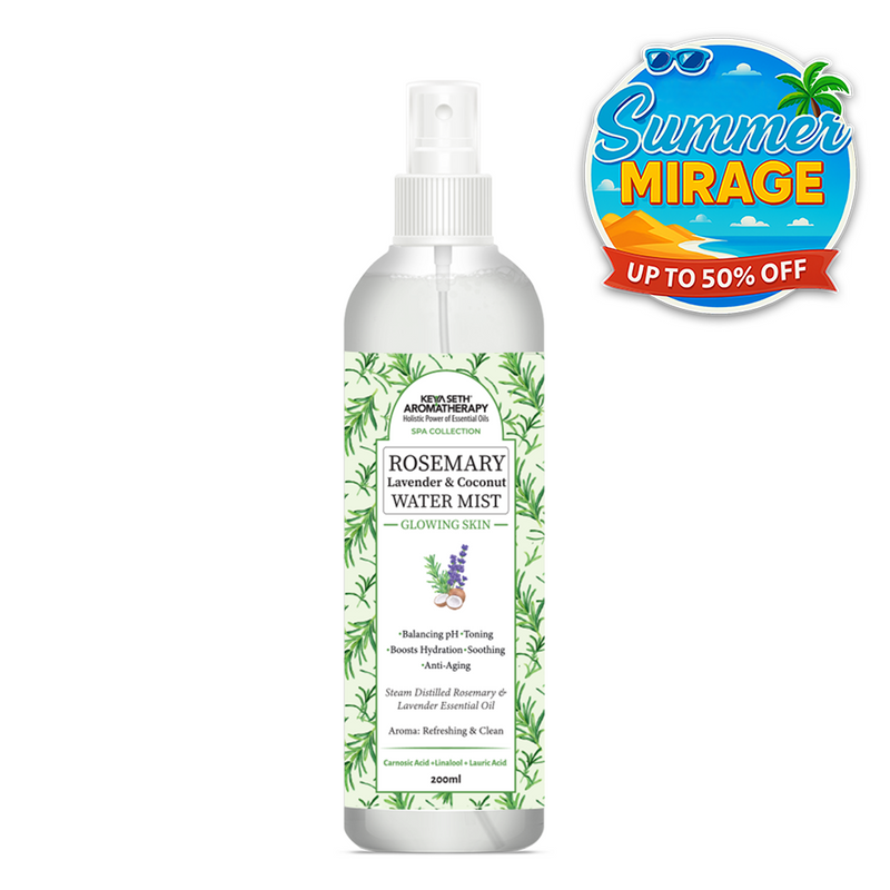 Rosemary Lavender Coconut Water Mist Spray Face Toner, Glowing Skin Hydration Soothing Anti Aging, Distilled Essential Oil - Keya Seth Aromatherapy