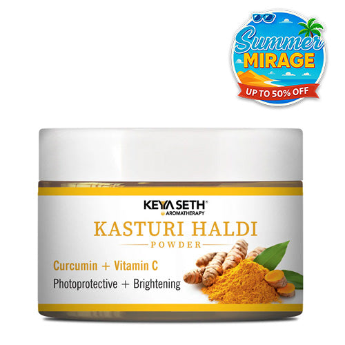 Kasturi Haldi Powder Face Pack with Curcumin & Vitamin C for Soothing, Healing, Skin Purification, Anti-Aging, Acne Reduction & Glowing Skin - Keya Seth Aromatherapy