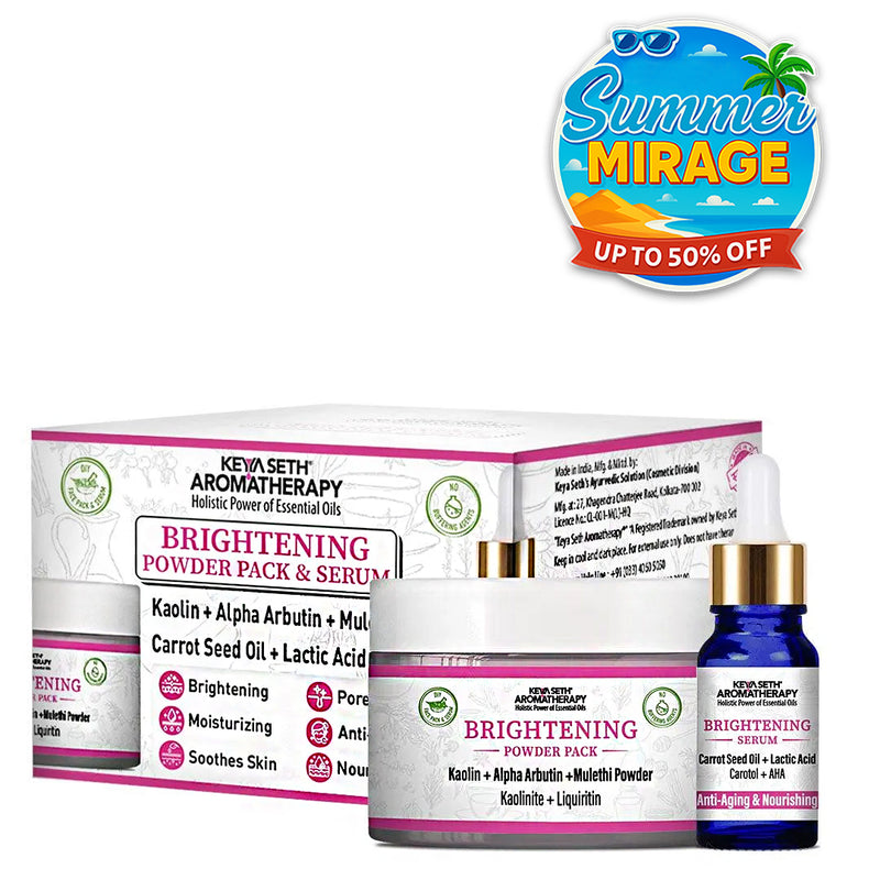 Brightening Powder Pack & Serum Facial Kit, Kaolin, Alpha Arbutin, Lactic Acid ,Mulethi ,Pore Refining,Mositurizing - Keya Seth Aromatherapy