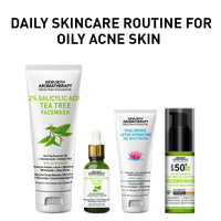 Daily Skincare Routine for Oily & Acne-Prone Skin - 2% Salicylic Acid Tea Tree Facewash & Serum with BHA, Vitamin E & B5 + 2% Pentavitin Moisturizer + 1% Hyaluronic Acid Sunscreen SPF 30 - Keya Seth Aromatherapy