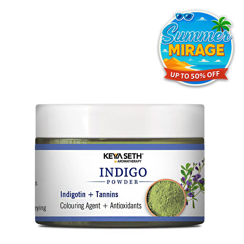Indigo Powder Hair Pack with Indigotin & Tannins for Natural Hair Dye, Soothing Care, Lustrous Shine, Revitalization & Grey Prevention - Keya Seth Aromatherapy