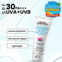 1% Hyaluronic Lotus Sunscreen Aqua GEL Serum, SPF 30 UVA + UVB ,2% Pentavitin + Parsol HS, NMFs + Lipids, Water Resistant + Skin Barrier Repair - Keya Seth Aromatherapy