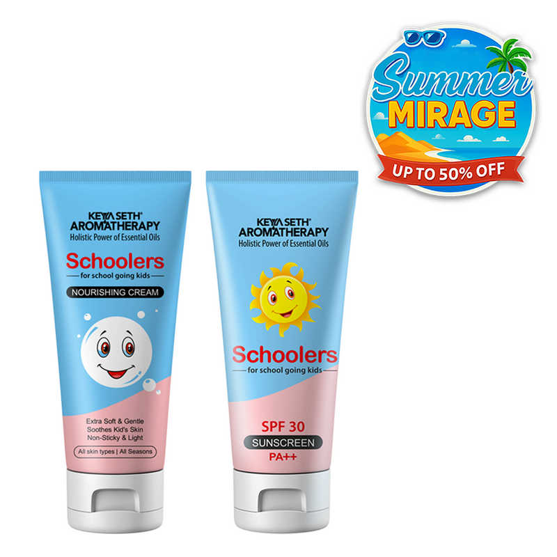 Schoolers Kids Nourishing Cream & Mineral Sunscreen SPF 30 PA++ Combo Kit for Boys & Girls – Deeply Moisturizing, Ultra-Light, No White Cast - Keya Seth Aromatherapy