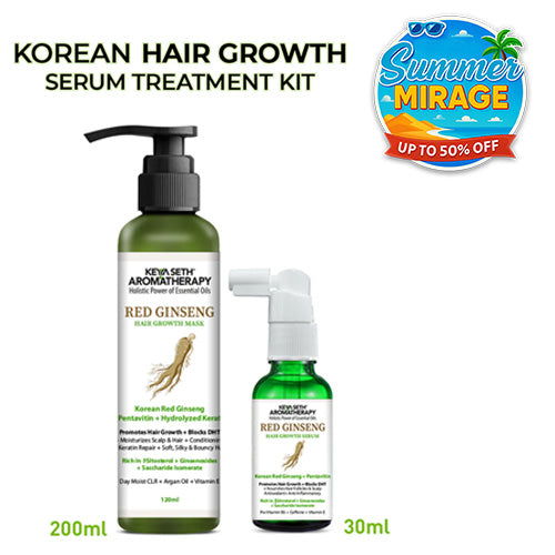 Korean Hair Growth Serum Treatment Kit – Mild Foaming Shampoo & Hair Serum with Red Ginseng, Caffeine, Pentavitin & Vitamin E for Hair Fall Control, DHT Block & Scalp Nourishment - Keya Seth Aromatherapy