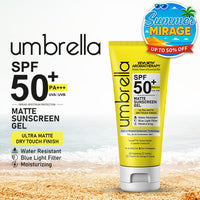 Umbrella Ultra Matte Mineral Sunscreen Gel SPF50 PA+++ Moisturizing, Blue Light Filter, Water-Resistant, Dry Touch, No White Cast, Tinosorb M + Titanium Dioxide - Keya Seth Aromatherapy