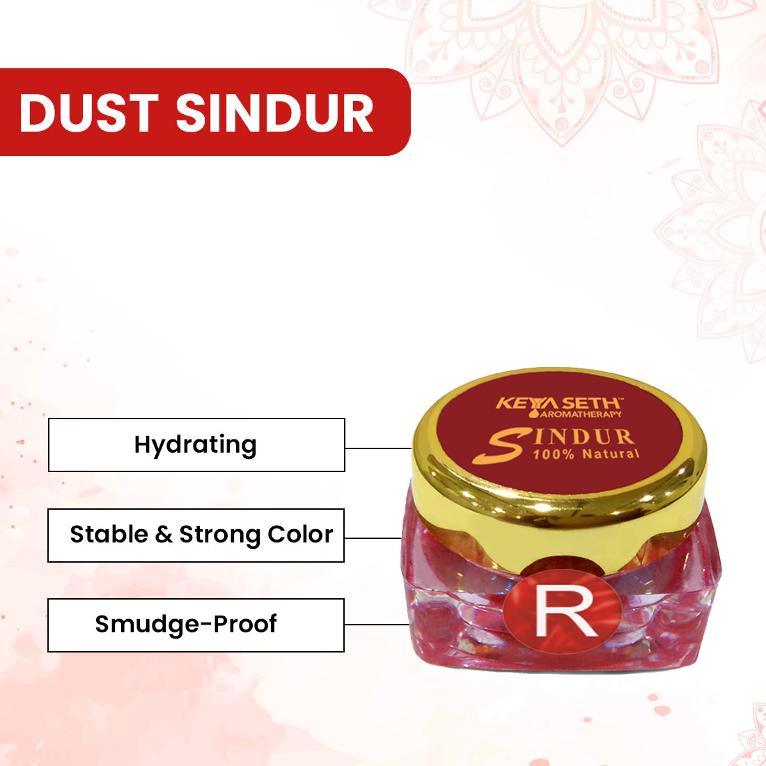 100% Natural Dust Sindoor Red with Herbs Extracts & Floral Pigments Kumkum, No side Effects & No Hair Fall - Keya Seth Aromatherapy