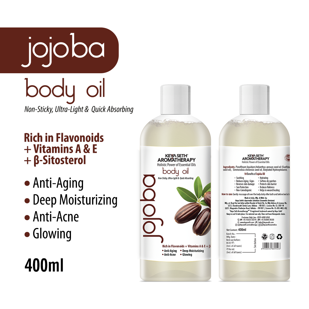Jojoba Body Oil - Anti-Ageing, Anti-Acne, Deep Moisturizing For Glowing Skin; Non-Sticky, Quick-Absorbing - Keya Seth Aromatherapy