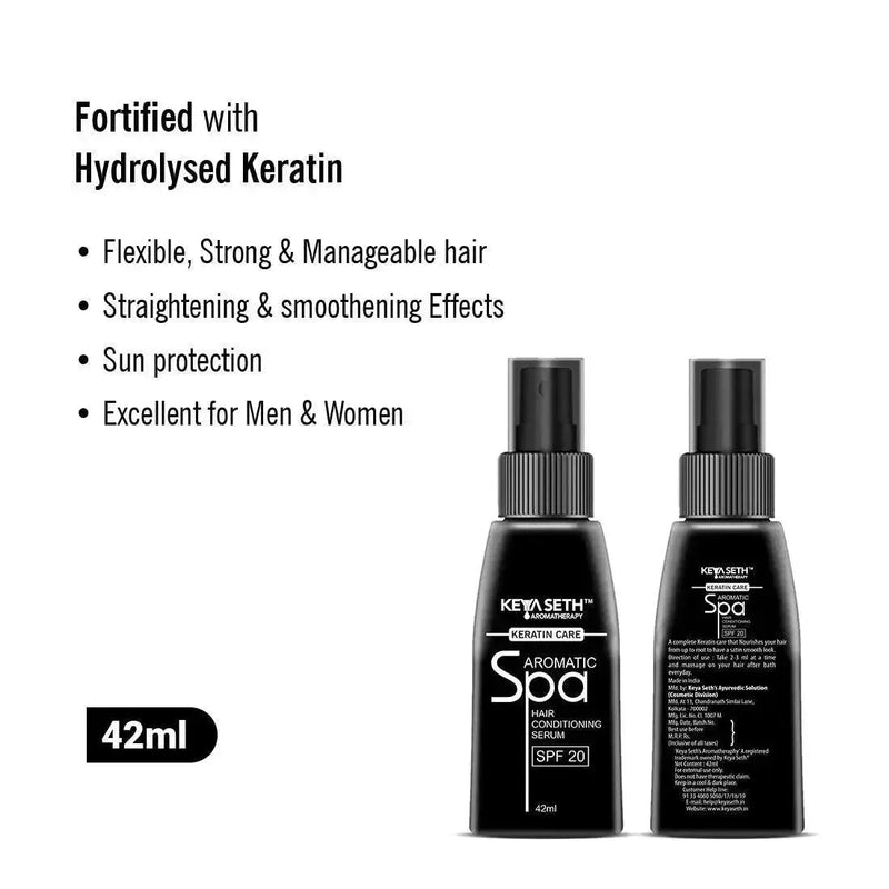 Keratin Care Hair Conditioning Serum SPF 20 After Straightening & Smoothening for Flexible Strong & Manageable Hair with Essential Oil for Men & Women - Keya Seth Aromatherapy