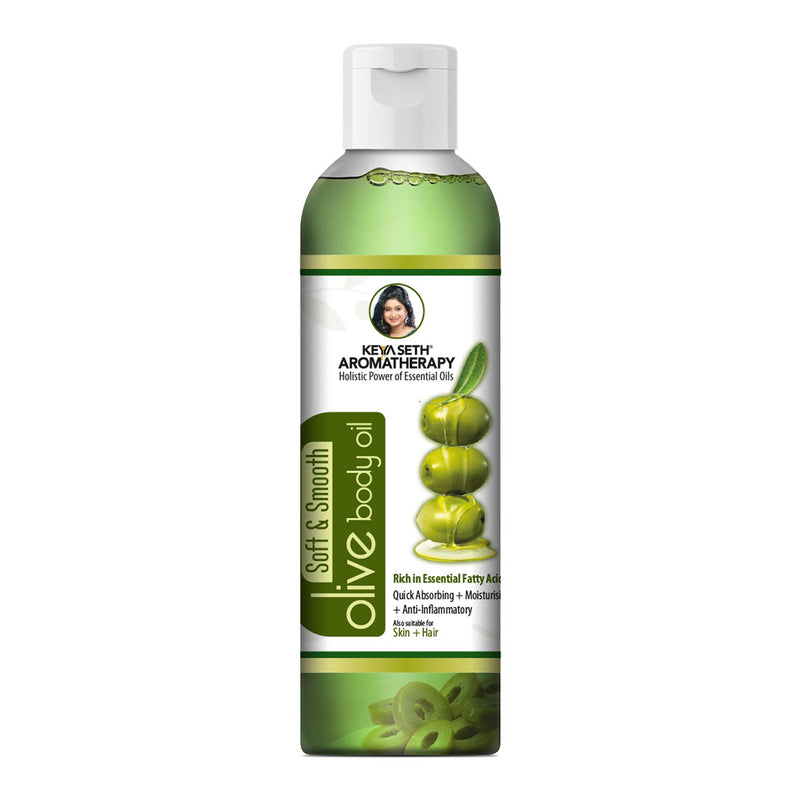 Olive Body Oil, Quick Absorbing Non-Sticky Nourishment I Hair & Skin, Daily Use After Bath Massage Oil I Pure Olive & Essential Oils Enriched - Keya Seth Aromatherapy