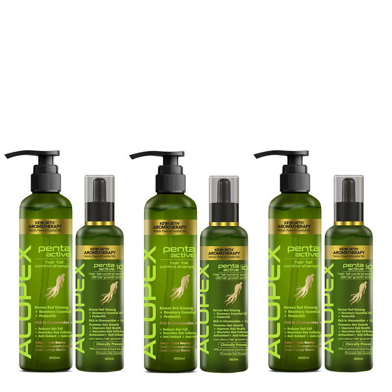 Alopex Penta Hair Growth Serum Treatment Kit – Shampoo & Solution with Korean Red Ginseng, Rosemary & Pentavitin for Hair Fall Control & Scalp Nourishment - Keya Seth Aromatherapy