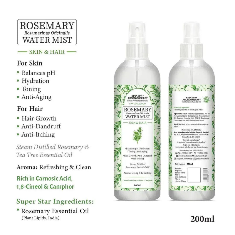 Rosemary Water Spray Mist Hair Growth & Skin Toner, Hydration,Anti Dandruff,Reduces Scalp Itching Rosemary Essential Oil - Keya Seth Aromatherapy