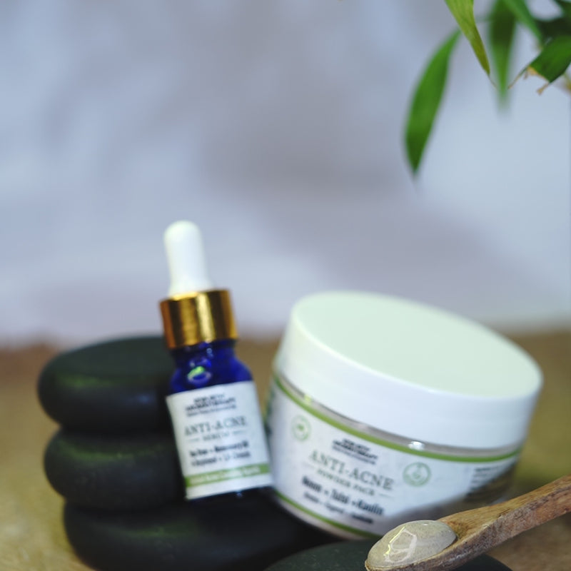 Anti Acne Powder Pack & Serum Facial Kit, Neem Tulsi Kaolin Tea Tree & Rosemary,Absords Excess Oil,Pore Refining,Soothes - Keya Seth Aromatherapy