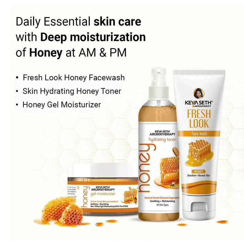 Honey Essential Skin Care Routine Kit for Dry Skin for Men & Women I Facewash + Gel Moisturizer + Toner I Deep Conditioning with Pure Honey - Keya Seth Aromatherapy