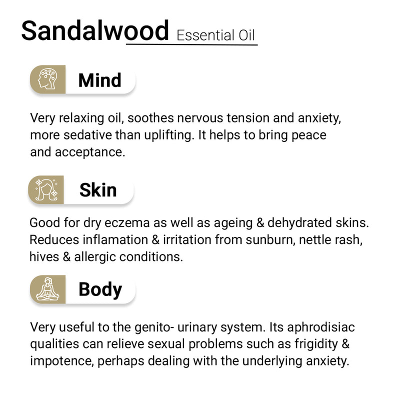 Sandalwood Essential Oil, Therapeutic Pure & Natural, Mysore Sandal, Antiseptic, Ageing Skin, Relaxing 10ml , Essential Oil, Keya Seth Aromatherapy