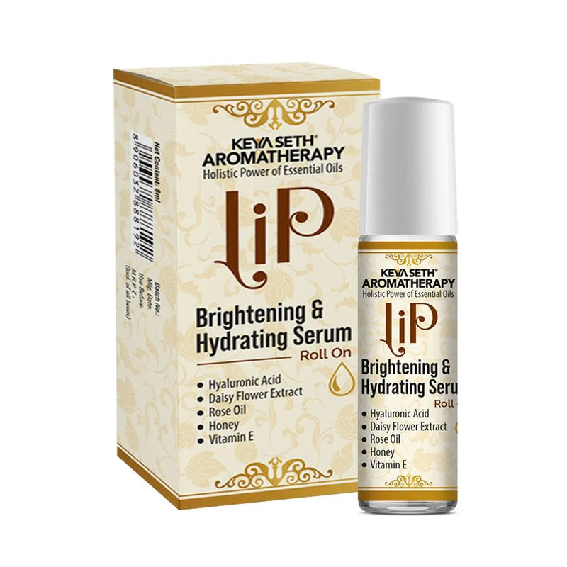 Lip Brightening & Hydrating Serum with Roll-On with Hyaluronic Acid, Rose Oil, Reduces Dark Patches, Pigmentation & Restore Natural Color for All 8ml - Keya Seth Aromatherapy