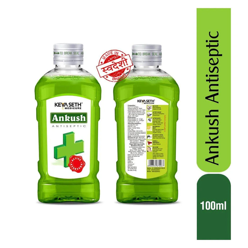 Ankush Ayurvedic Antiseptic Liquid, No Burning Sensation for First Aid & Personal Hygiene, Enriched with Neem, Tulsi, Lavender & Rose Essential Oil