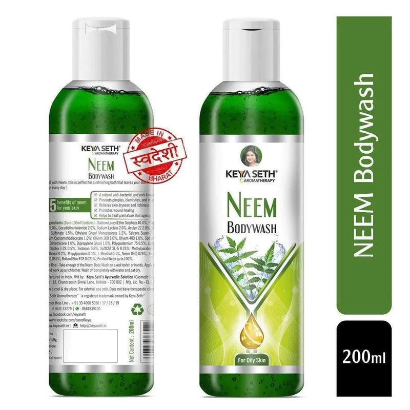 Neem Bodywash Gel Enriched with Pure Neem Essential Oil -Natural Anti Acne & Pimple Unisex for Oily Skin - Keya Seth Aromatherapy