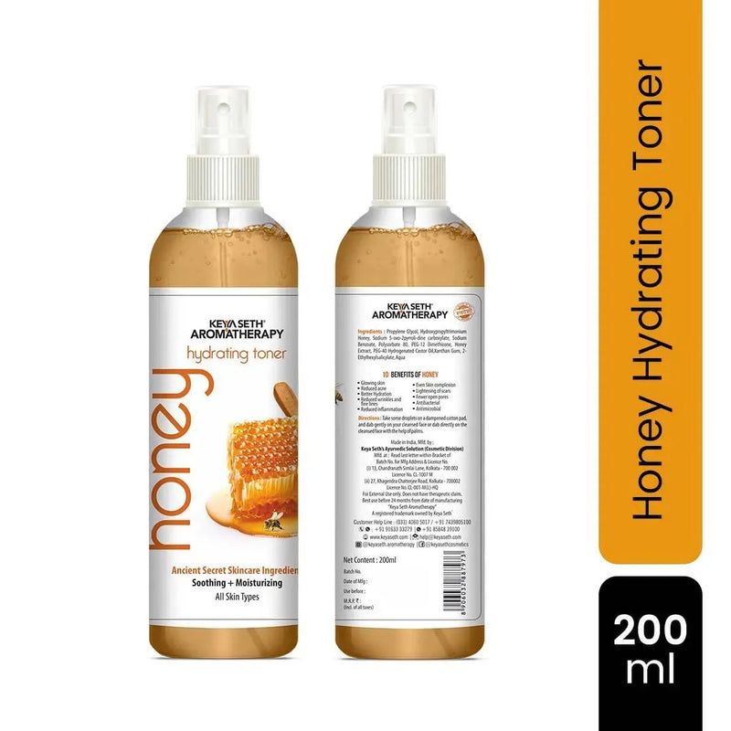 Honey Hydrating Toner, Deep Conditioning, Increase Elasticity with Pure Honey & Honey Conditioner & Sodium PCA, for Dry Dehydrated Skin 200ml, Toners, Toners, Keya Seth Aromatherapy