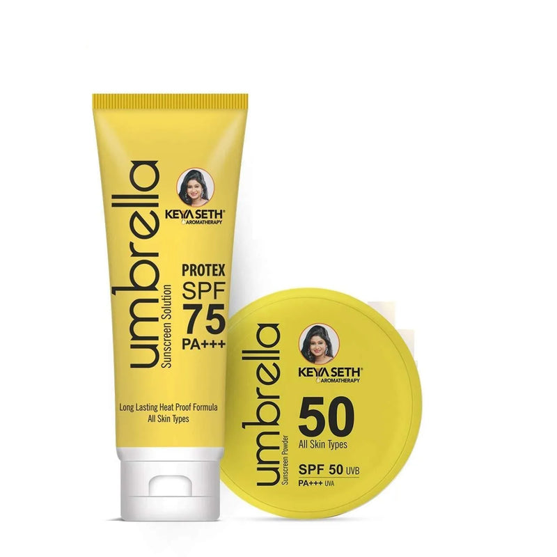 Umbrella Sunscreen Advance Treatment Kit SPF 75 Solution + SPF 50 Powder - Keya Seth Aromatherapy